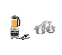 Ninja Foodi Mixeur & Soupe, 10 Programmes Auto-iQ, Verre 1.7L, Mixeur Chaud et Froid, HB150EUSTGD + Ninja EverClad Batterie de 3 marmites en acier inoxydable, C93003EUI