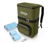 Ninja FrostVault Go Glacière sac à dos isotherme souple d’extérieur 17 litres 24 canettes avec tiroir Dry Zone, Vert Olive exclusivité Amazon + pain de glace de taille moyenne, FF124AMZEUUKGN