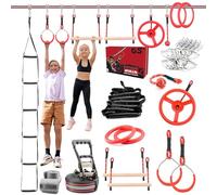 Ninja Line - Kit Parcours Obstacles 32 Pièces - Slackline 11m avec Anneaux, Barres et Poings de Singe - Jeu de Plein Air Ninja Warrior pour Enfants & Adultes - Sac Inclus