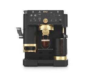 Ninja Luxe Café Pro, machine à café 3-en-1 conçue par David Beckham : expresso, café filtre et infusion à froid, broyeur/buse à lait intégrés, 5 préréglages automatiques de mousse, noir/or ES771EUBK