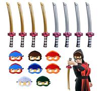 Ninja Party Cookie Anniversaire Enfant, 16 pièces Anniversaire Enfant Masques Ninja, Masques Ninjaoo Accessoires gonflables Jouets, Décoration d'anniversaire de dessin animé pour Ninja Themed Party