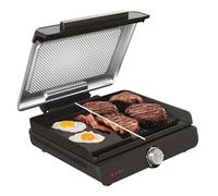 Ninja Sizzle Grill électrique d'intérieur, plancha avec plaque grill antiadhésive, couvercle compatible lave-vaisselle, collecteur de graisse, cadran température et guide de recettes, gris GR101EU