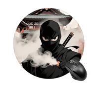 Ninja Smoke Stealth Tapis de souris rond en cuir antidérapant avec base en caoutchouc imperméable pour ordinateur portable, souris sans fil, clavier à domicile