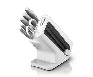 Ninja StaySharp Ensemble de couteaux 6 pièces en acier inoxydable avec aiguiseur intégré, ciseaux de cuisine et couteaux de chef, à trancher, à pain, tout usage et d'office, blanc, K62006EUWH