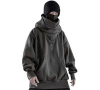 Ninja Sweat à capuche for homme Japon Harajuku Style Sweats à capuche Ninja Double encolure en coton Hip Hop Sweat à capuche surdimensionné épais hiver chaud doublé en polaire Pull Techwear avec capuc