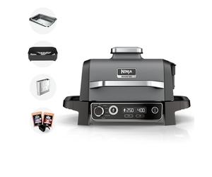 Ninja Woodfire Electric BBQ Grill & Smoker, 7-in-1 Outdoor Barbecue Grill & Air Fryer, Roast, Bake, Dehydrate, Uses Woodfire Pellets, Non-Stick, Portable, Gift for her / him, Grey/Black, OG701UK