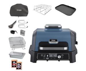 Ninja Woodfire Pro Connect XL Barbecue Électrique & Fumoir OG901EUAMZ | avec Contrôle d'Application, 2 Sondes, Grille, Housse, Revêtements & Brosse, Grill & Friteuse sans huile 7-en-1, Bleu & Noir