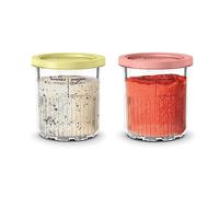 Ninja XSKPNTLTD2 CREAMi Deluxe Lot de 2 pintes et couvercles compatibles avec les machines à crème glacée NC500 Series Ninja Creami Deluxe, sans BPA, passe au lave-vaisselle, corail et jaune