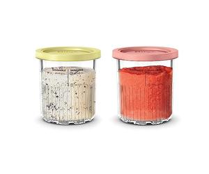 Ninja XSKPNTLTD2 CREAMi Deluxe Lot de 2 pintes et couvercles compatibles avec les machines à crème glacée NC500 Series Ninja Creami Deluxe, sans BPA, passe au lave-vaisselle, corail et jaune