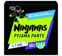 Pampers Culottes de nuit Ninjamas garçon, 60 absorbantes, 4-7 ans (17-30 kg) - Pack 1 mois