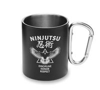 Ninjutsu Discipline Honor Respect Tasse en métal avec poignée mousqueton