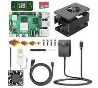 NinkBox Raspberry Pi 5 4GO Starter Kit avec 32 GB Carte Mémoire, Starter Kit Complet: Carte Mère, USB-C Alimentation de 5,1V 5A, 4 Dissipateurs Thermique Dorés, Ventilateur, Boîtier Noir, Câble HDMI