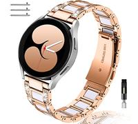 NINKI Bracelet en métal compatible avec Samsung Galaxy Watch 5/4 40 mm 44 mm/Active 2 Watch Band/5 Pro 45 mm/Watch 3 41 mm Résine pour femme, bracelet diamant 20 mm pour Galaxy Watch 4 Classic 42 mm 46 mm/42 mm, or rose + blanc