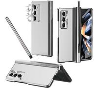 NINKI Compatible Magnétique à Charnière Coque pour Samsung Z Fold 5 avec S Pen & Porte Stylo S Pen,4 en 1 Charnière de Protection Protecteur d'écran Coque Galaxy Z Fold 5 Case,Coque Z Fold 5 Argenté