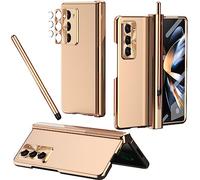 NINKI Compatible S Pen Coque pour Samsung Galaxy Z Fold 5 avec Protection des Charnières & Porte Stylo S Pen,4 en 1 Couverture Complète Magnétique Protecteur d'écran Coque Samsung Z Fold 5 5g Dorée