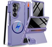 NINKI Coque pour Samsung Galaxy Z Fold 6 avec porte-stylo, stylet et béquille cachée, protection d'écran magnétique et confidentialité pour Samsung Z Fold 6 avec fente pour stylo S Slim - Violet