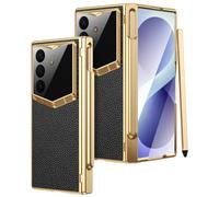 NINKI Étui fin en cuir plaqué pour Samsung Galaxy Z Fold 8 Ultra avec stylet et porte-stylo, coque de téléphone avec charnière et protecteur d'écran, étui de téléphone fin en cuir plaqué pour Samsung