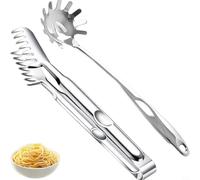 NINMORTH Ensemble de service à pâtes 2 pièces pour cuillère et pince en acier inoxydable avec têtes dentées, poignée ergonomique, rose