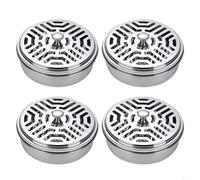 NINMORTH Lot de 4 plateaux porte-bobines hexagonales en acier inoxydable avec couvercle, ignifugé, coupe-vent, boîte pour brûleur d'encens extérieur, camping, jardin, argent, 14,5 cm