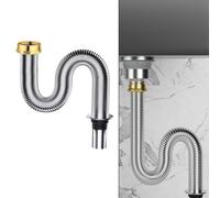 NINMORTH Siphon d'évier de salle de bain, 80/100 cm, flexible pour tuyau en acier inoxydable pour raccord d'évier, matériau 304 avec joint en silicone pour anneau