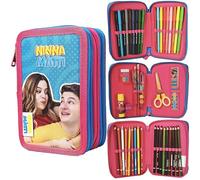 NINNA e MATTI Trousse à 3 fermetures éclair pour enfants, école primaire, trousse complète de 44 pièces, dimensions 12 x 6 x 9,5 cm, Berceuse et folles, Trousse à 3 fermetures éclair - 44 pièces