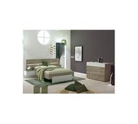 NINO LIGHT - Lit 140x190cm avec Leds et Chevets Suspendus + Commode -