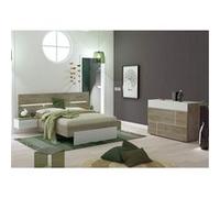 NINO LIGHT - Lit 140x190cm avec Leds et Chevets Suspendus + Commode -