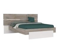 NINO LIGHT - Lit 140x190cm Blanc et Effet Bois Clair avec Leds - Altobuy Marron