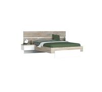 NINO LIGHT - Lit 140x190cm Effet Bois avec Leds + Chevets Suspendus -