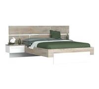 NINO LIGHT - Lit 140x190cm Effet Bois avec Leds + Chevets Suspendus - Altobuy Marron