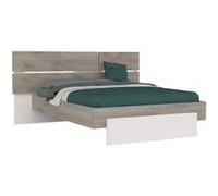 NINO LIGHT - Lit 180x200cm Blanc et Effet Bois Clair avec Leds - Altobuy Marron