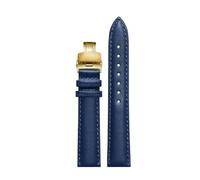 NINOMA Bracelet de montre en cuir véritable souple 12 mm, 14 mm, 15 mm, 16 mm, 18 mm, for femme, avec boucle papillon, compatible avec Tissot, Longines, Casio, Fossil(Dark blue gold,20mm)