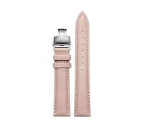 NINOMA Bracelet de montre en cuir véritable souple 12 mm, 14 mm, 15 mm, 16 mm, 18 mm, for femme, avec boucle papillon, compatible avec Tissot, Longines, Casio, Fossil(Light pink silver,15mm)