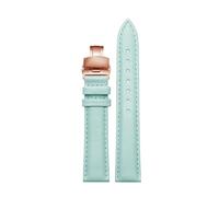 NINOMA Bracelet de montre en cuir véritable souple 12 mm, 14 mm, 15 mm, 16 mm, 18 mm, for femme, avec boucle papillon, compatible avec Tissot, Longines, Casio, Fossil(Sky Blue rose gold,18mm)