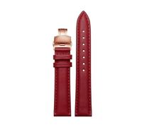 NINOMA Bracelet de montre en cuir véritable souple 12 mm, 14 mm, 15 mm, 16 mm, 18 mm, for femme, avec boucle papillon, compatible avec Tissot, Longines, Casio, Fossil(Red rose gold,14mm)