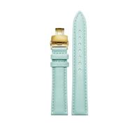 NINOMA Bracelet de montre en cuir véritable souple 12 mm, 14 mm, 15 mm, 16 mm, 18 mm, for femme, avec boucle papillon, compatible avec Tissot, Longines, Casio, Fossil(Sky Blue gold,16mm)