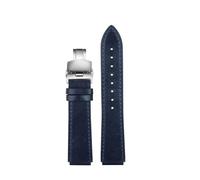 NINOMA Bracelet de montre rétro en cuir véritable, compatible avec les montres Casio A158W A168 / F91w / AE-1200WHD/A158/A159/A169/AE1200(Blue Silver)