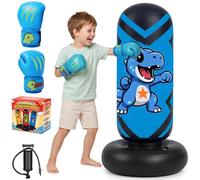 Ninonly 130cm Sac de Frappe Enfant Gonflable avec Gants et Pompe | Sac de Boxe pour Enfants 3-8 Ans, PVC Résistant pour Karaté Taekwondo, MMA, Design de Dinosaure Jouet Entraînement à Domicile