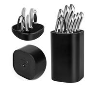 Ninonly Bloc à couteaux noir sans couteaux 3 en 1 universel carré sans couteaux avec fente pour ciseaux et tige à aiguiser Support de couteaux de cuisine amovible pour un nettoyage facile et