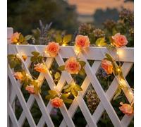 Ninonly Guirlande Lumineuse Rose, 2,2m 40 LED Lierre Artificielle avec Fleurs Orange-Rouge, 8 Modes Guirlande sur Batterie pour Intérieur, Décoration Jardin Balcon Chambre Mariage Exterieure