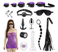 Ninonly Kits de Bondage 14 Pièces BDSM Adultes Toy Parfait pour Les Débutants Menottes SM avec Masque pour Les Yeux et Sex Toys Erotiques pour Couple Jouets Sexuels Adulte Retenue et Bondage Violet