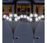 Ninonly Lampes solaires : lot de 2 lampes solaires de Noël à 16 LED en forme de flocon de neige avec 2 modes, étanches pour décoration de jardin et allée