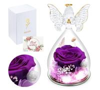 Ninonly Rose Éternelle sous Cloche avec Figurine d'ange Cadeau Romantique pour Femme Épouse Amie Maman Idée Cadeau Anniversaire Noël Fête des Mères & Saint-Valentin
