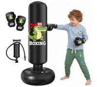 Ninonly Sac de Frappe pour Enfant 130cm Gonflable avec Gants & Pompe | Sac de Boxe pour Enfant 3-8 Ans, Design Crocodile Punching Ball pour Karaté Muay Thai, Cadeau Parfait pour Garçons et Filles