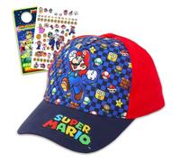 Nintendo Casquette de baseball Super Mario - Casquette de baseball Mario pour garçons avec casquette de baseball Super Mario pour enfants plus autocollants, crochet de porte | Accessoires Super Mario