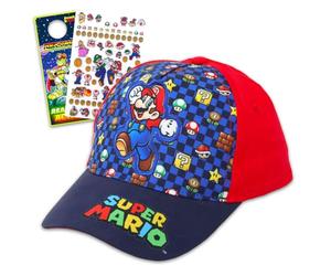 Nintendo Casquette de baseball Super Mario - Casquette de baseball Mario pour garçons avec casquette de baseball Super Mario pour enfants plus autocollants, crochet de porte | Accessoires Super Mario