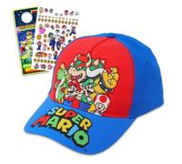 Nintendo Casquette de baseball Super Mario Family avec autocollants Bowser, Mario, Luigi, Toad et Yoshi Plus, crochet de porte | Casquette de baseball Super Mario pour enfants