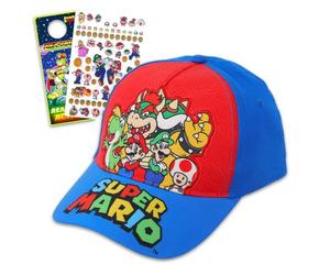 Nintendo Casquette de baseball Super Mario Family avec autocollants Bowser, Mario, Luigi, Toad et Yoshi Plus, crochet de porte | Casquette de baseball Super Mario pour enfants