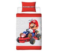 Nintendo Housse de couette Mario Kart réversible 2 côtés avec taie d'oreiller assortie Rouge et Gris