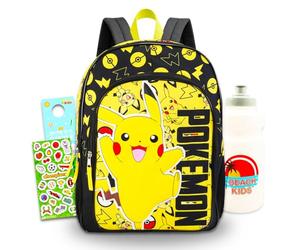 Nintendo Sac à dos Pokémon pour garçons de 8 à 12 ans - Ensemble avec sac à dos Pikachu de 40,6 cm, classeur de cartes Pokémon, bouteille d'eau, autocollants, plus | Sac à dos Pokémon pour l'école,